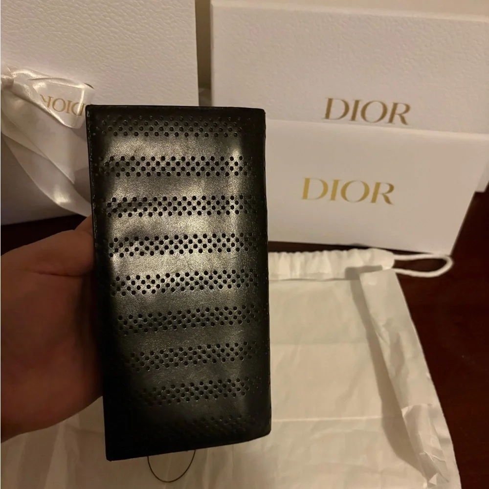 Dior Black Perforated Leather Continental Wallet